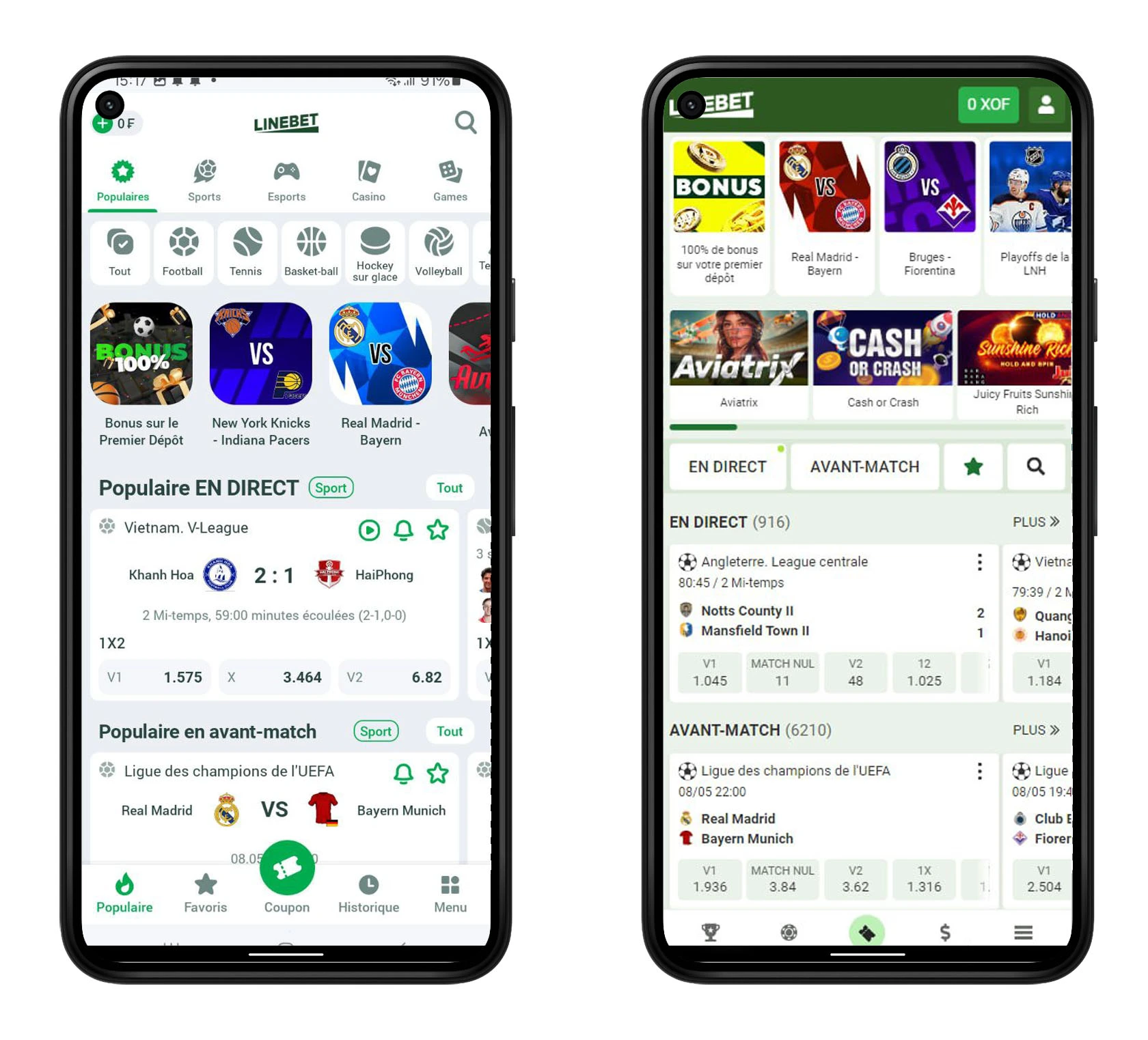 Version et application mobile de Linebet